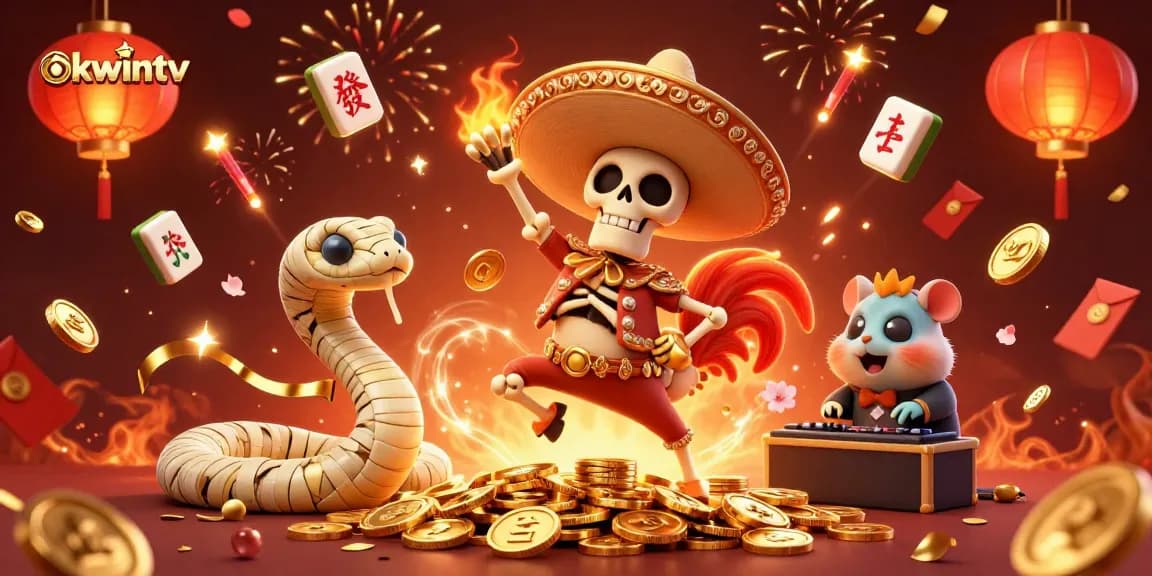 Experience thrilling soccer action on okwintv through a vibrant 3D digital illustration featuring dynamic characters and celebratory casino elements.