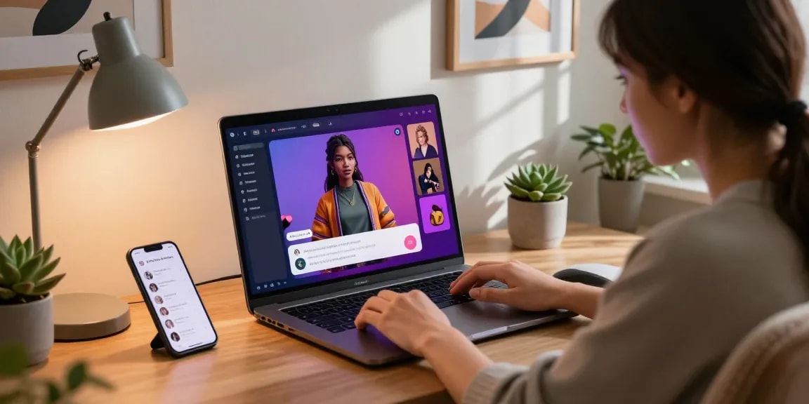 Interactive engagement with nsfw ai chat platform in a cozy digital workspace.