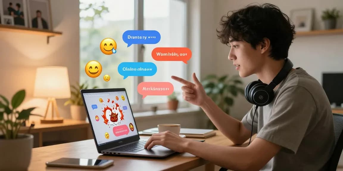 Engaging spicy chat interaction on a laptop with colorful visuals and a cozy home office setting.
