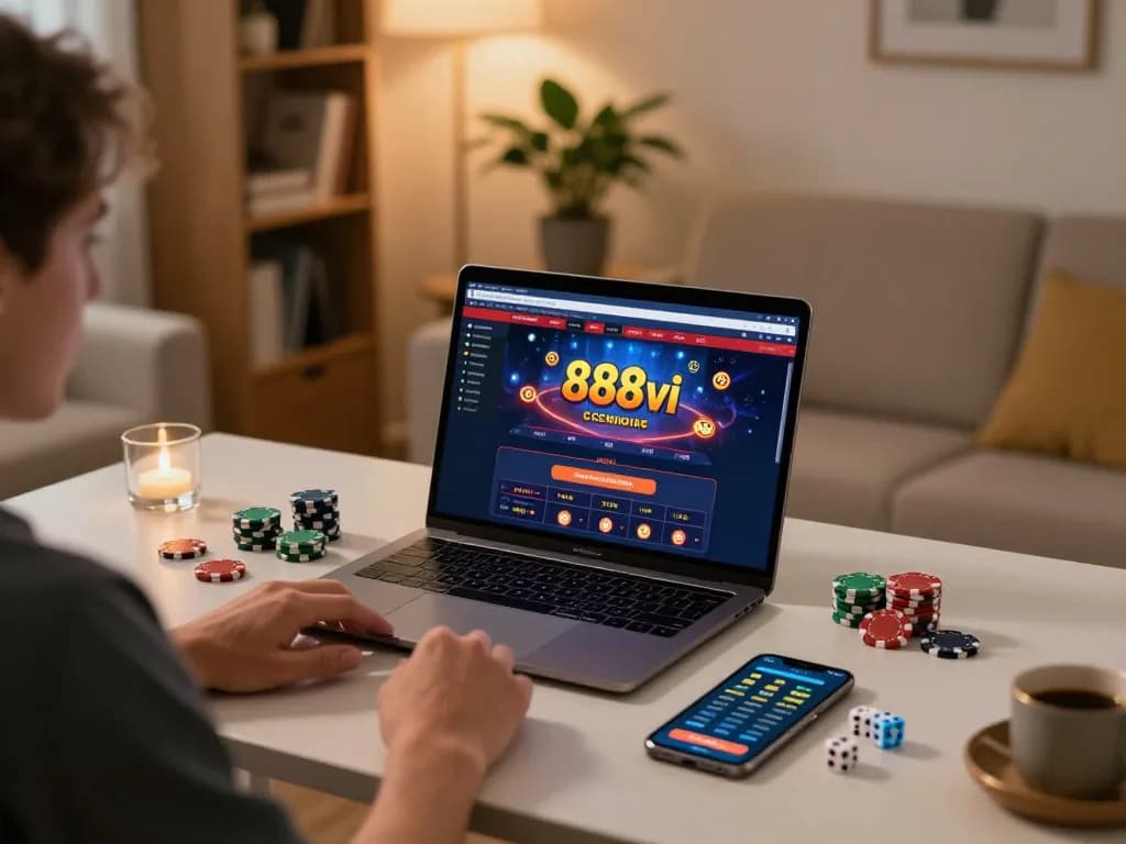 Experience thrilling gameplay at 888vi with a cozy online gaming setup, showcasing strategic betting.