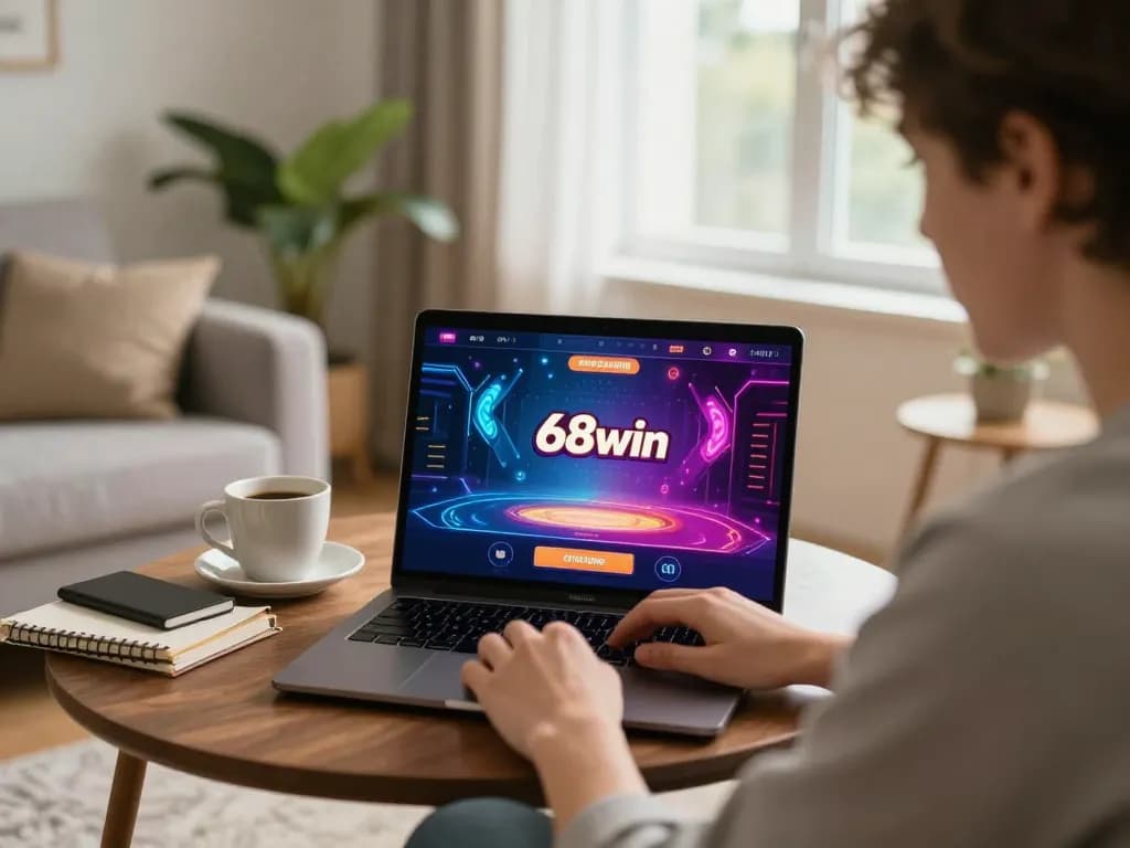 Engaged player enjoying a thrilling session on 68win casino interface from home.