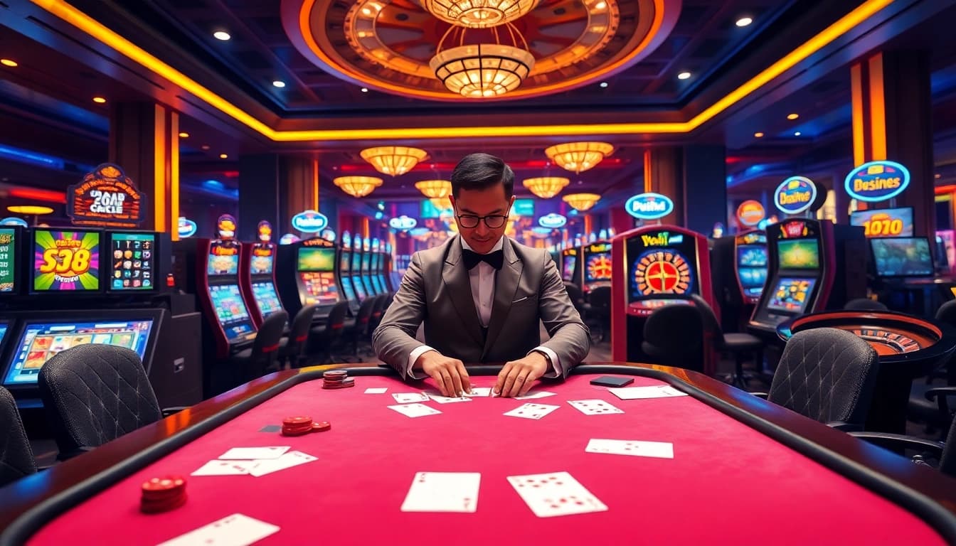 S8 nhà cái online casino scene with vibrant gaming tables and exciting slot machines.