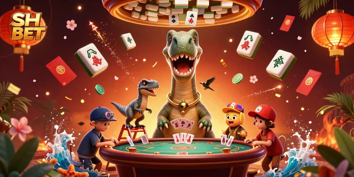 Engage in fun at SH BET with a vibrant 3D casino scene featuring a brontosaurus and clever raptor.