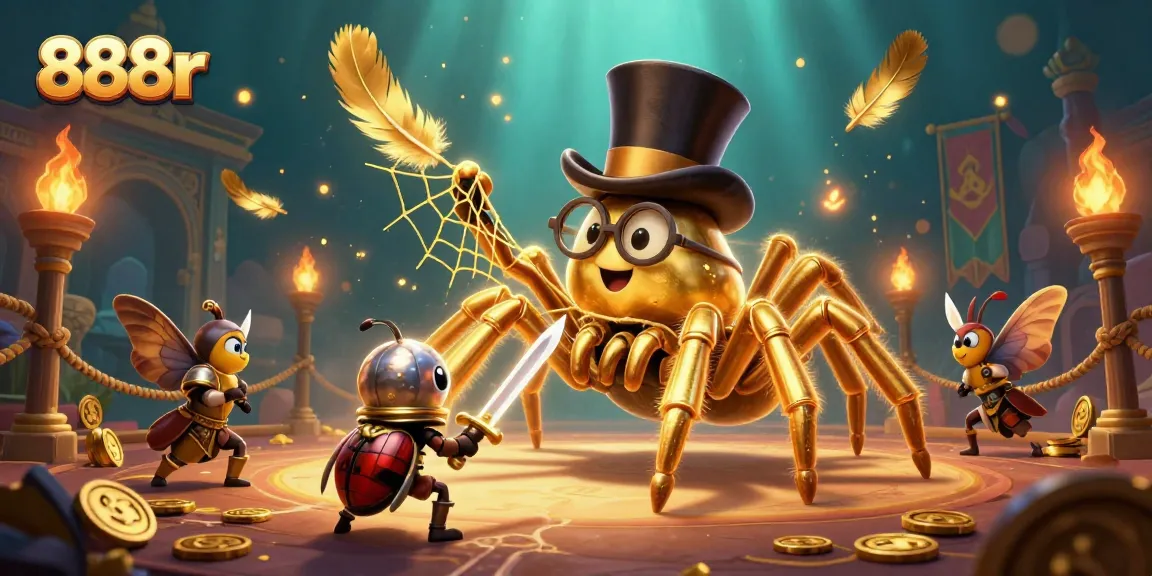 Engage with 888r's thrilling casino adventure, where a golden tarantula weaves luck!
