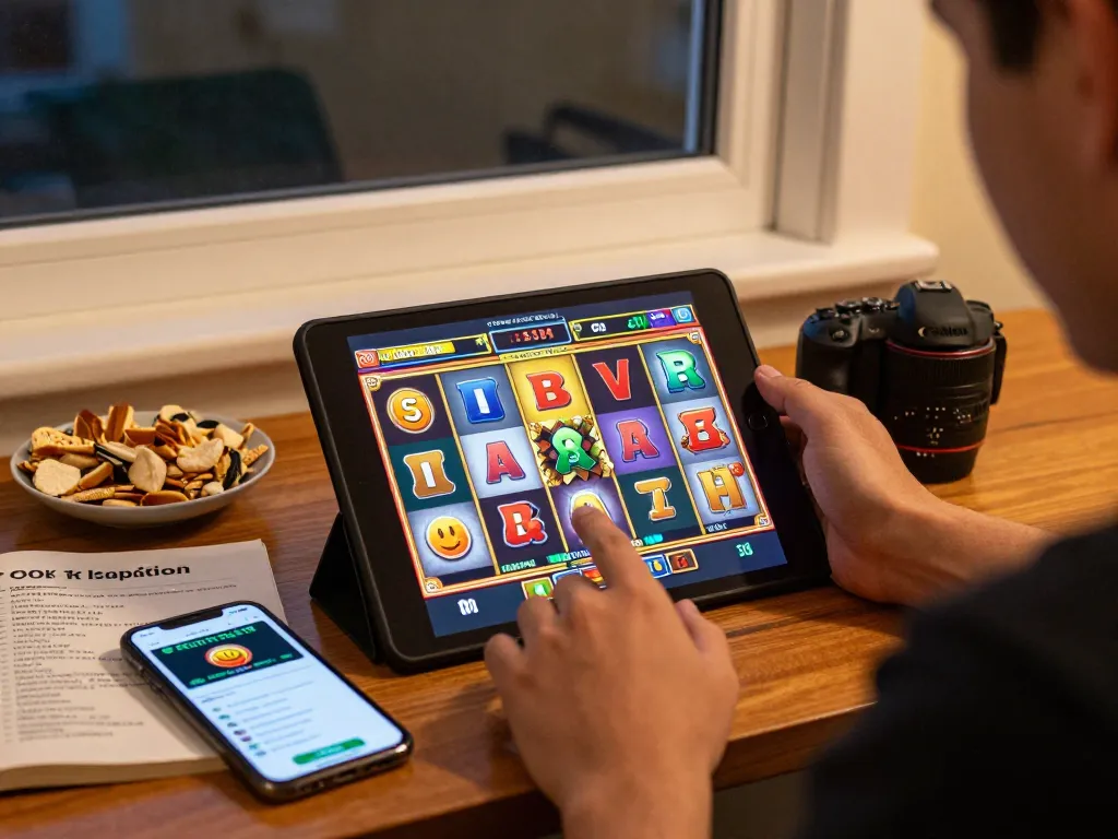 Permainan tablet yang menarik dari permainan slot aman788 di lingkungan rumah yang nyaman menyoroti perjudian yang bertanggung jawab.