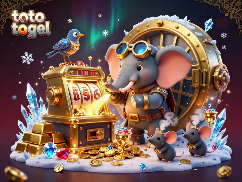 Experience thrilling action at the slot machine with toto togel in this 3D illustration featuring a steampunk elephant engineer.