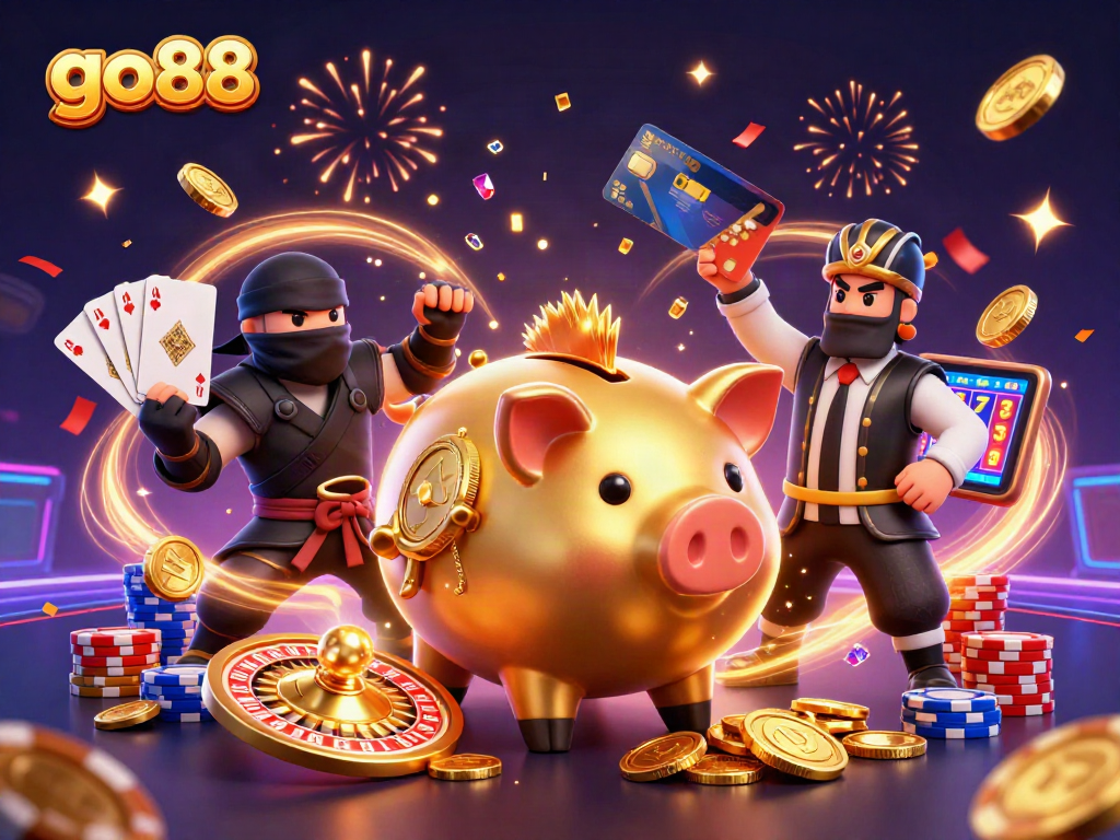 Experience thrilling gameplay with go88's vibrant 3D cartoon characters and casino elements.