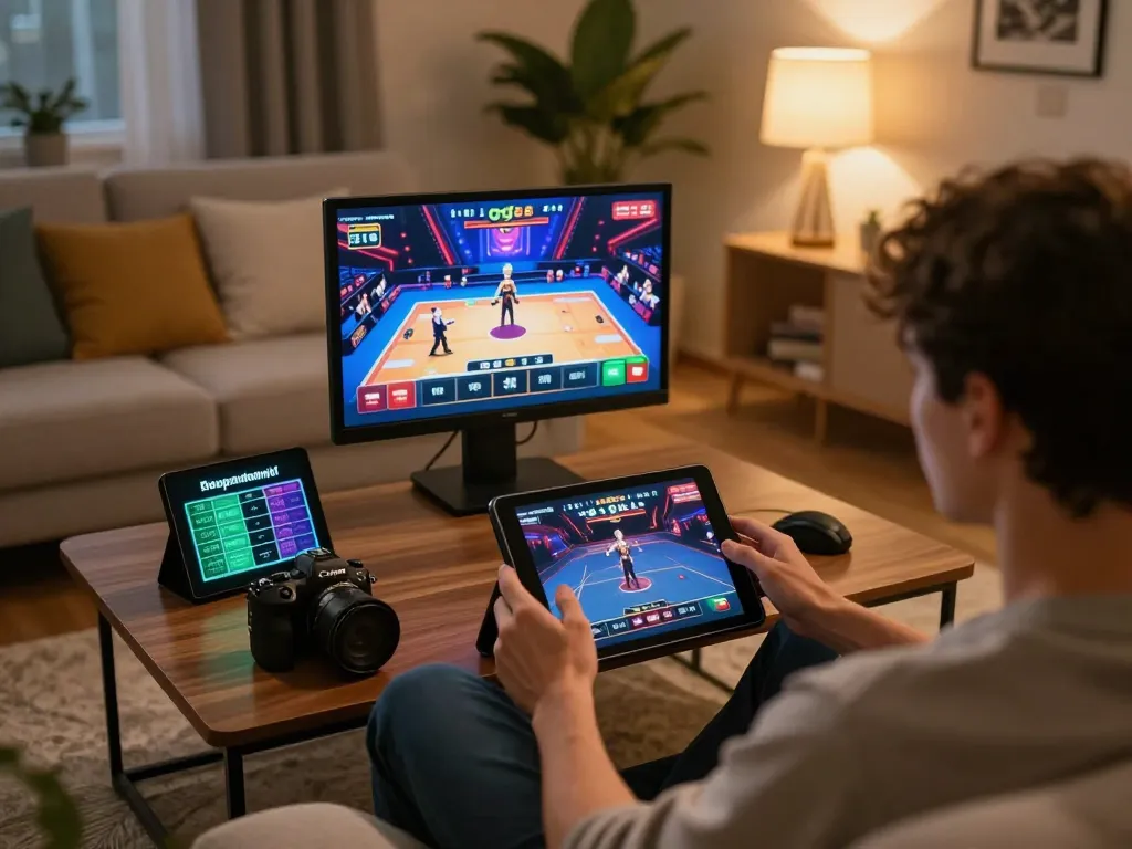 Engaging with gg88 live action during an online casino session on a tablet in a cozy home