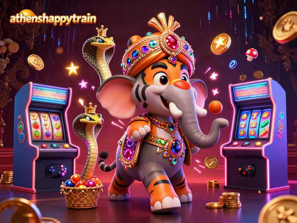 Engaging scene from athenshappytrain showcasing a vibrant casino atmosphere with characters in a colorful gaming setting.