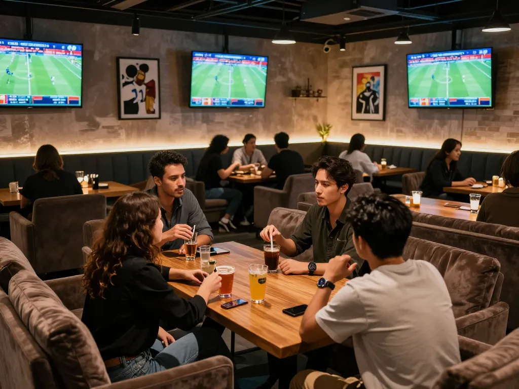 Enjoying live sports betting excitement at UGDEWA with friends in a welcoming sportsbook lounge