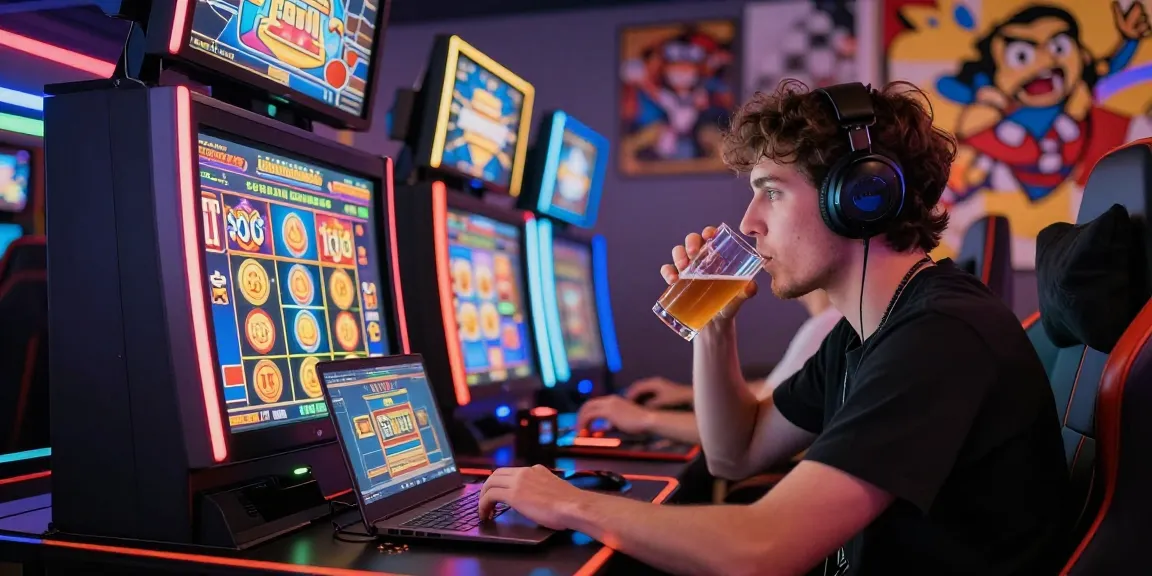 Gamer serius bermain di situs slot gacor dengan semangat tinggi dalam suasana permainan yang meriah.