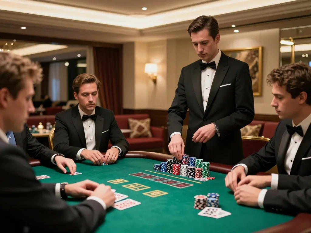 Players strategizing at king33 blackjack table, showcasing luxury casino experience.