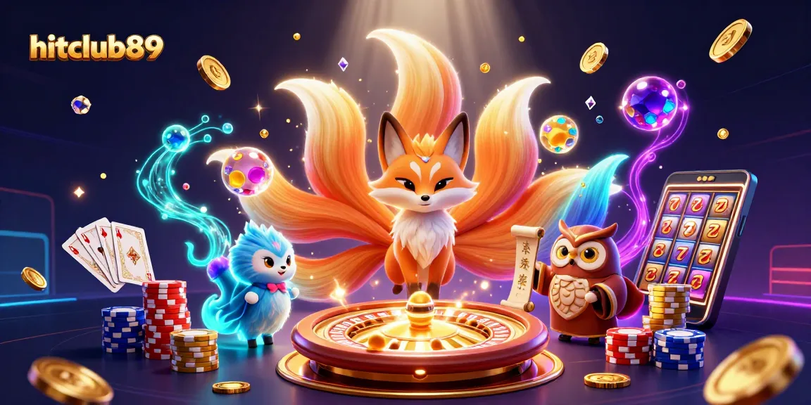 Experience the excitement of hitclub89 with a vibrant 3D casino scene featuring colorful characters and dynamic gaming elements.