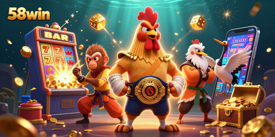 Engage in thrilling gameplay at 58win surrounded by vibrant 3D characters and dynamic casino elements.