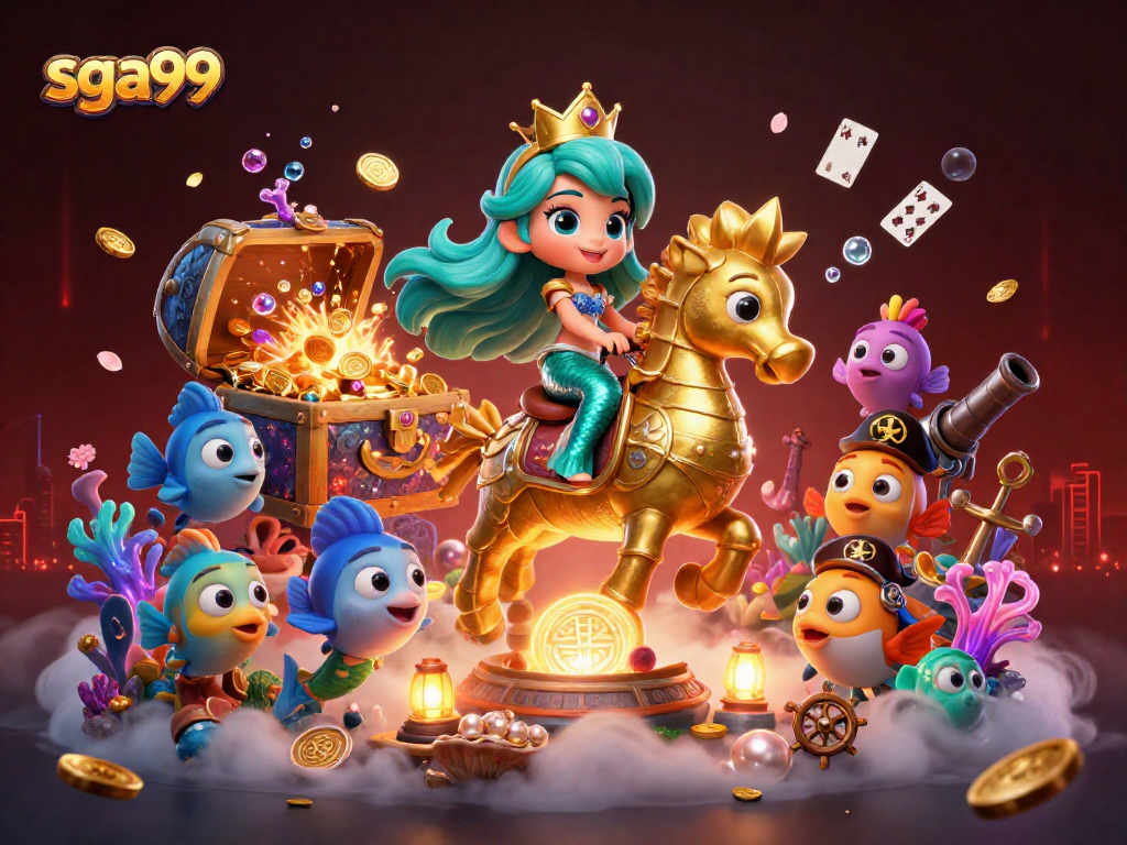 Win big at sga99 with a vibrant underwater scene featuring a mermaid and colorful fish, celebrating casino gaming.