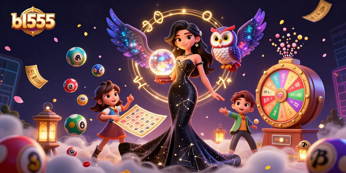 Engage with the exciting world of bl555, showcasing vibrant lottery elements and mystical characters in a dynamic casino scene.