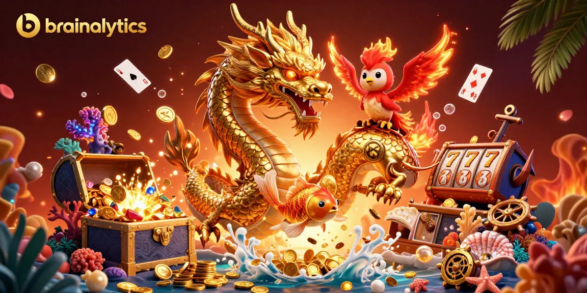 Engage with brainalytics through dynamic casino representation featuring a dragon, phoenix, and koi fish.