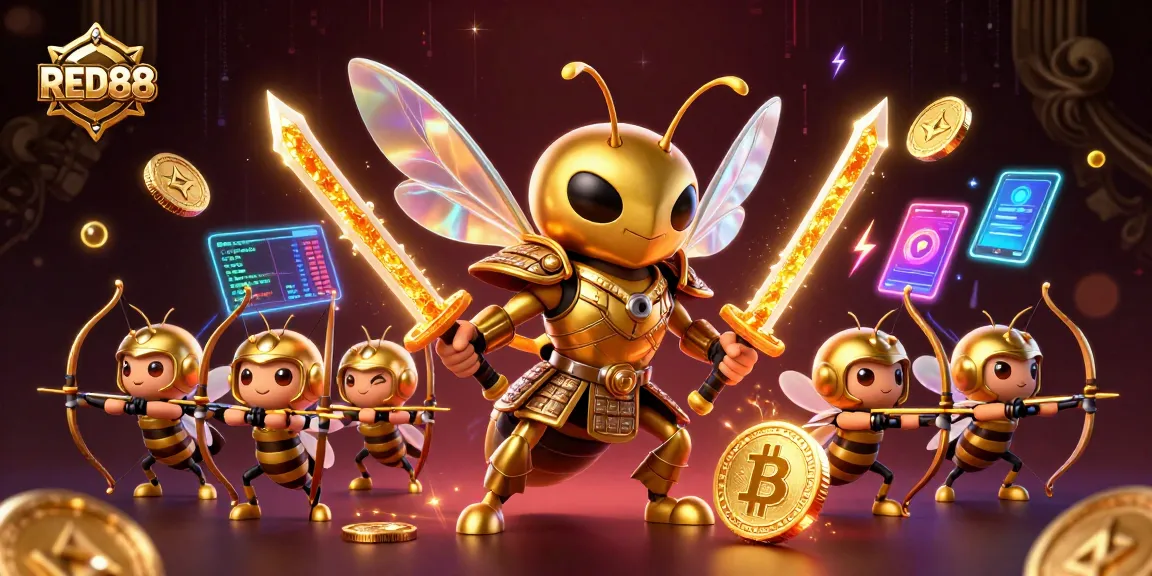 Engage in thrilling gameplay at RED88, where vibrant 3D elements showcase casino excitement.