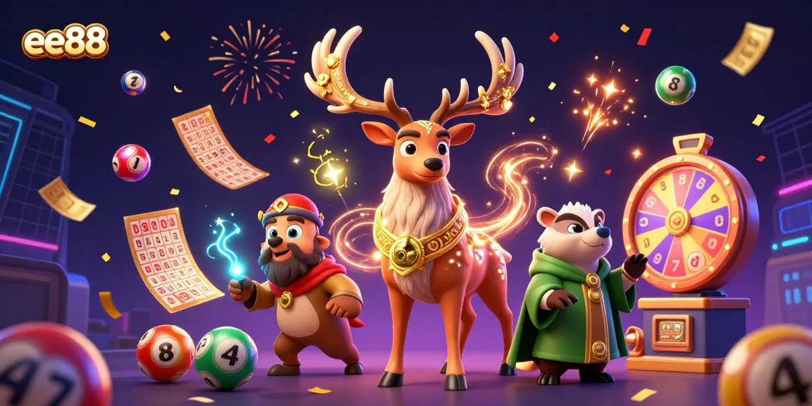 Win big with ee88 in an ultra-detailed 3D casino scene filled with vibrant lottery elements.