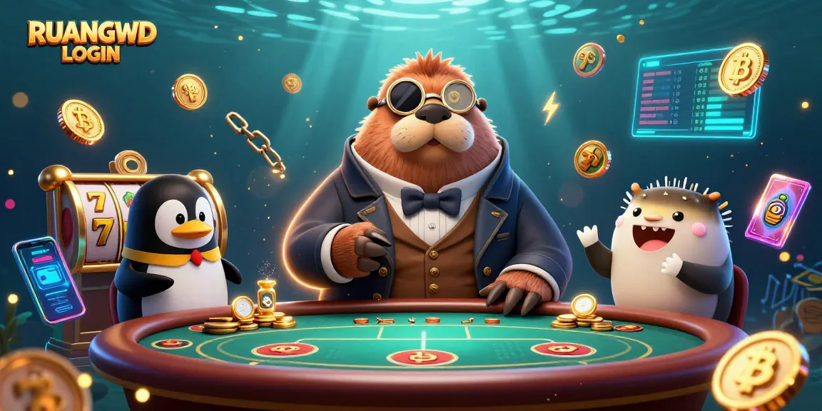 Experience excitement with RUANGWD LOGIN at a colorful underwater poker table featuring unique sea characters.