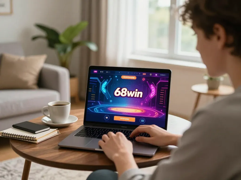 Engaged player enjoying a thrilling session on 68win casino interface from home.