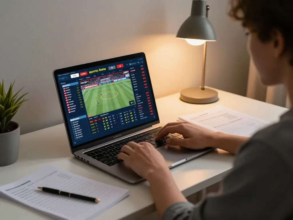 Engaged user placing bets with nhà cái online sports platform showing betting odds.