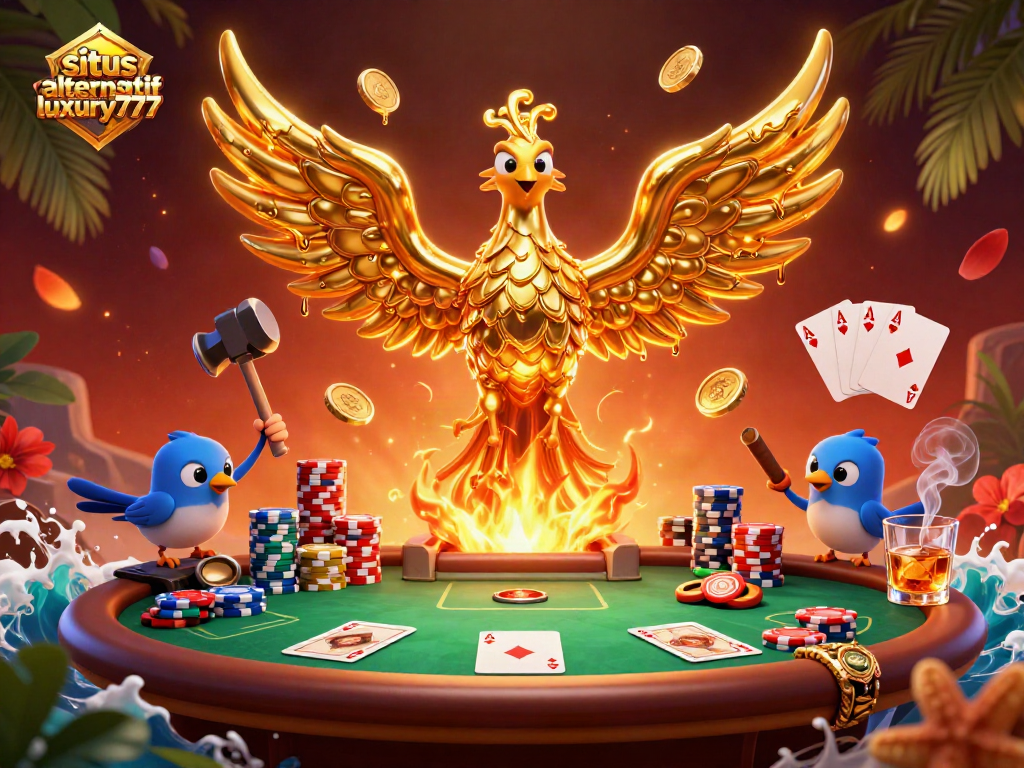 Gambaran pesta perjudian di situs alternatif luxury777 dengan karakter menarik dan banyak elemen kasino.
