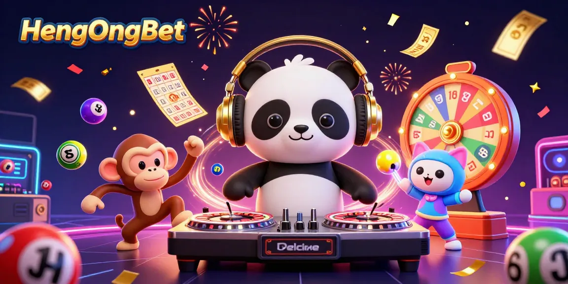 Experience the vibrant gaming atmosphere of HengOngBet with dynamic characters and casino elements.