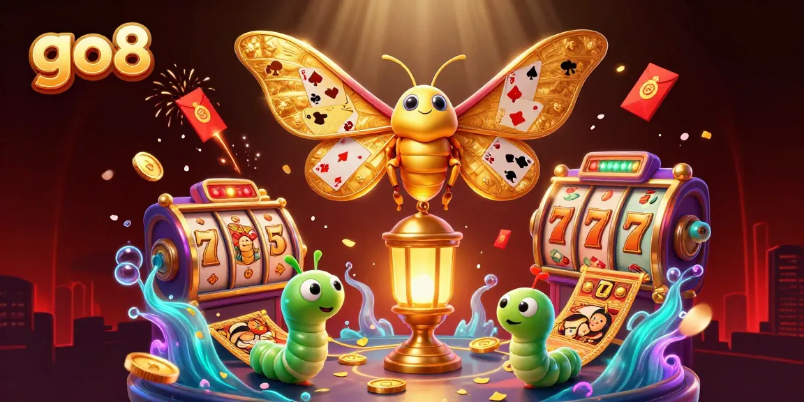 Experience the thrill of go8 casino with a dazzling scene featuring vibrant golds, slots, and festive elements.