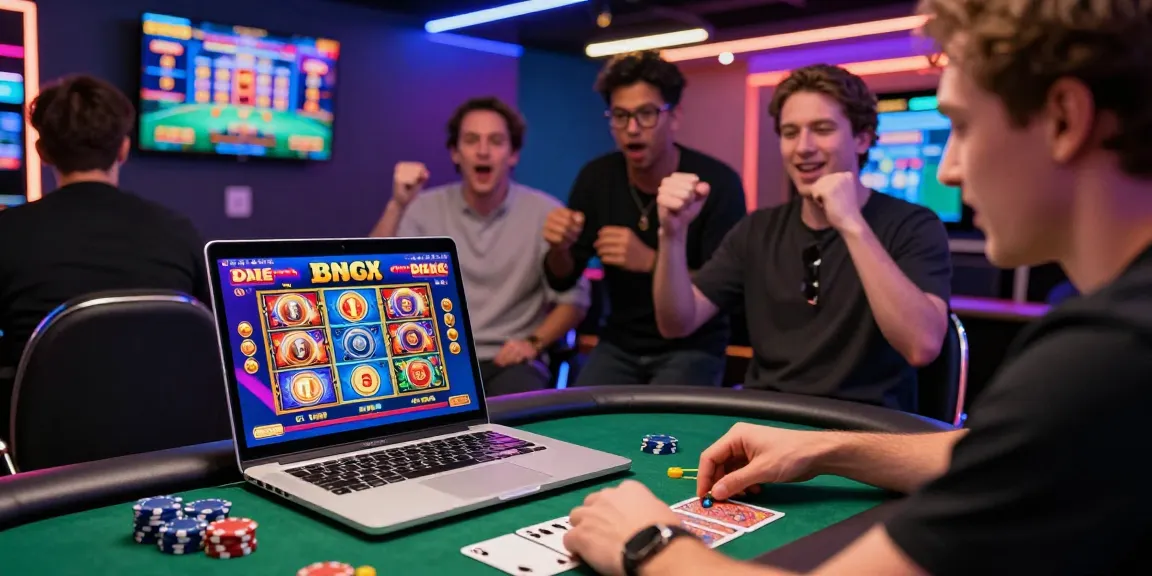 Engaged player enjoying bonus buy slots at a vibrant online casino setup.