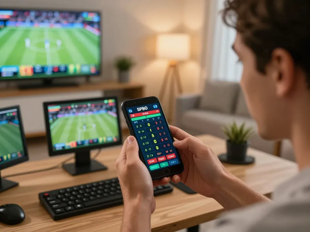 Pembohong yang terlibat memeriksa skor langsung SPBO 1 di smartphone selama pertandingan yang mendebarkan.