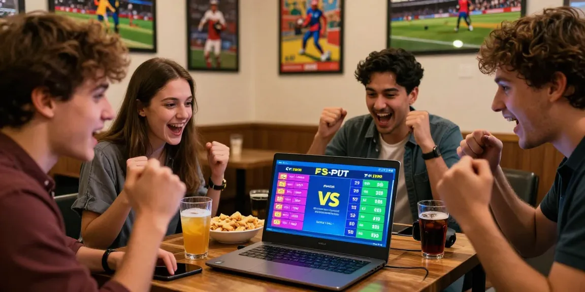 Friends celebrating online cricket betting with Fairplay24 on a laptop, showcasing excitement and camaraderie.
