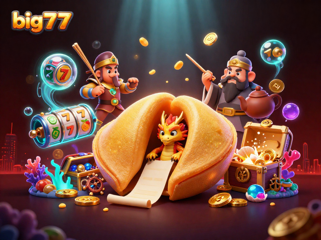 Engage with big777's vibrant casino world featuring slots, gold treasures, and mystical characters.