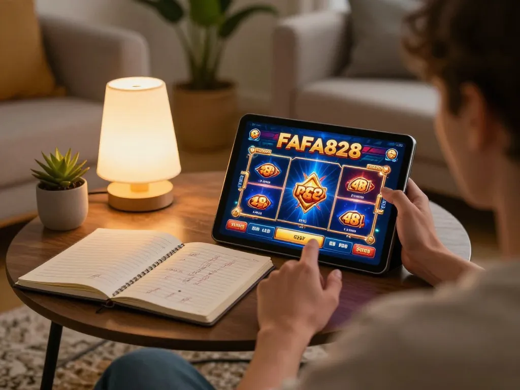 การเล่นเกมออนไลน์ที่น่าสนใจบนแท็บเล็ต FAFA828 พร้อมบันทึกการเดิมพันที่มองเห็นได้ แสดงให้เห็นถึงความตื่นเต้นของคาสิโนที่บ้าน