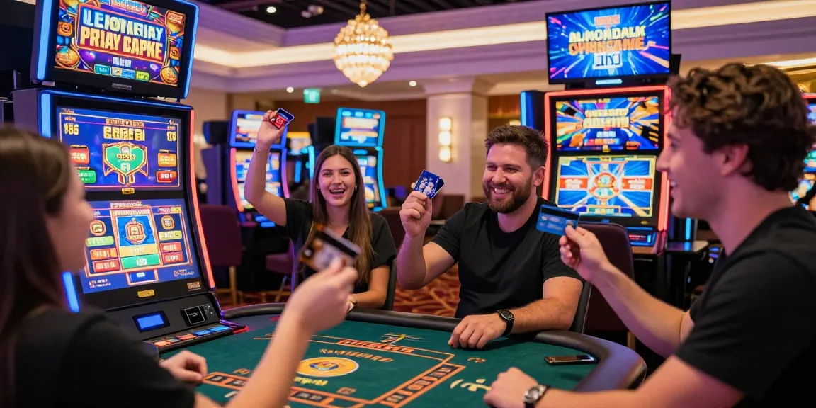Exciting credit card casino scene with players enjoying games and credit card payments.