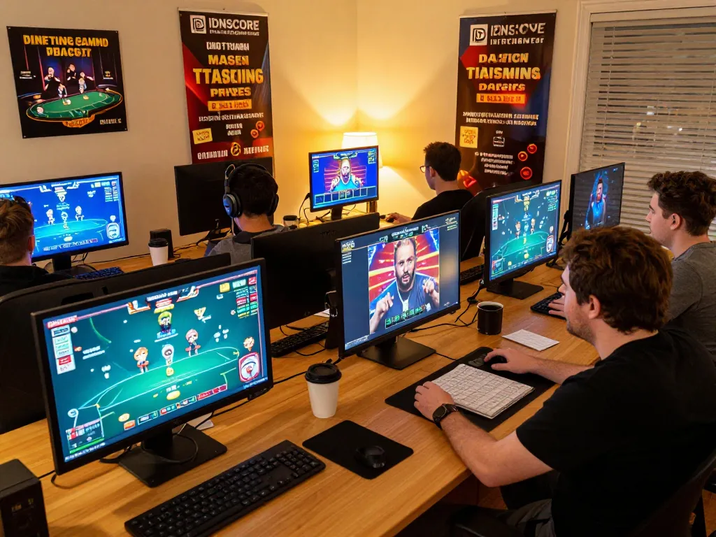IDNSCORE players actively strategizing during a thrilling online tournament with multiple games displayed.