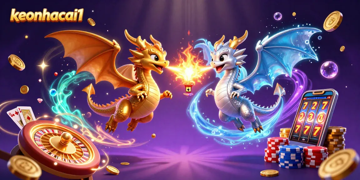 Feel the excitement as keonhacai1 dragons soar amid golden coins and casino elements.