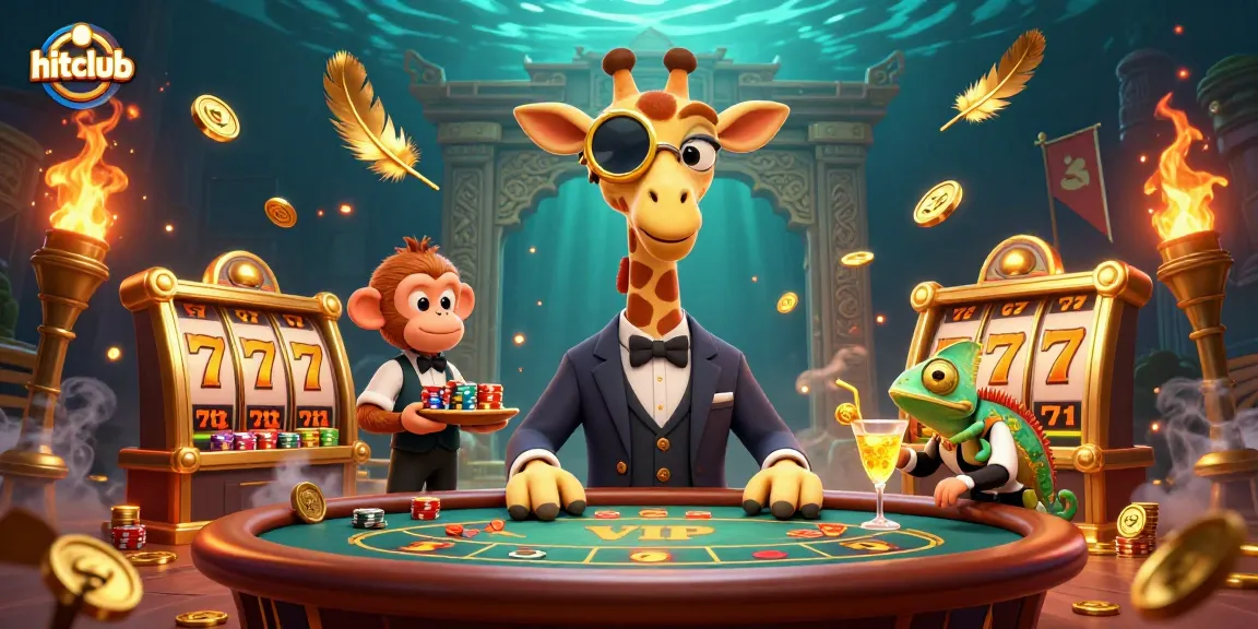 Experience the thrill of hitclub with a high-roller giraffe at a VIP gambling scene.