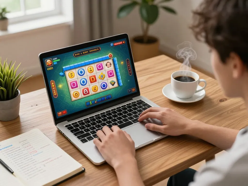 Player strategizing on slot mahjong game while enjoying an online session at home