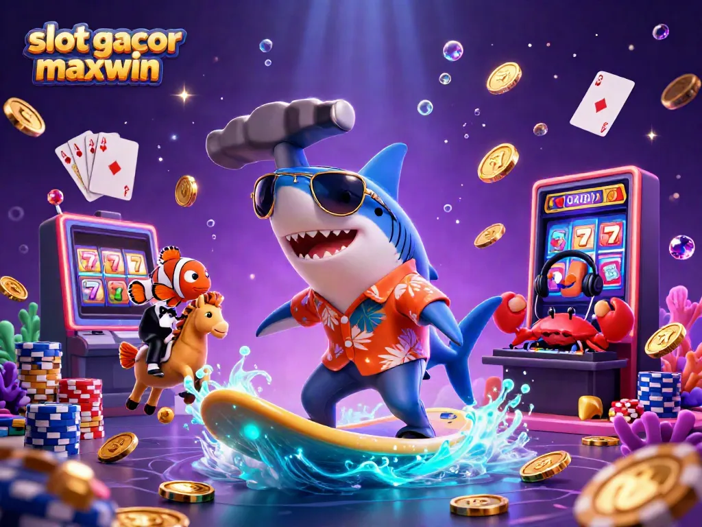 Menangkan slot gacor maxwin dengan ilustrasi permainan slot di laut penuh gemerlapan.