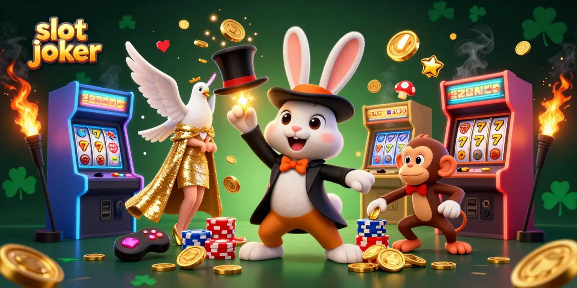 Engage with slot joker games while witnessing a magician rabbit and vibrant characters in action.