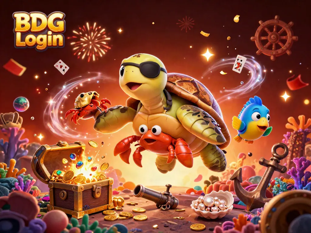 Engage with BDG Login seamlessly at the vibrant online casino featuring animated treasure elements.