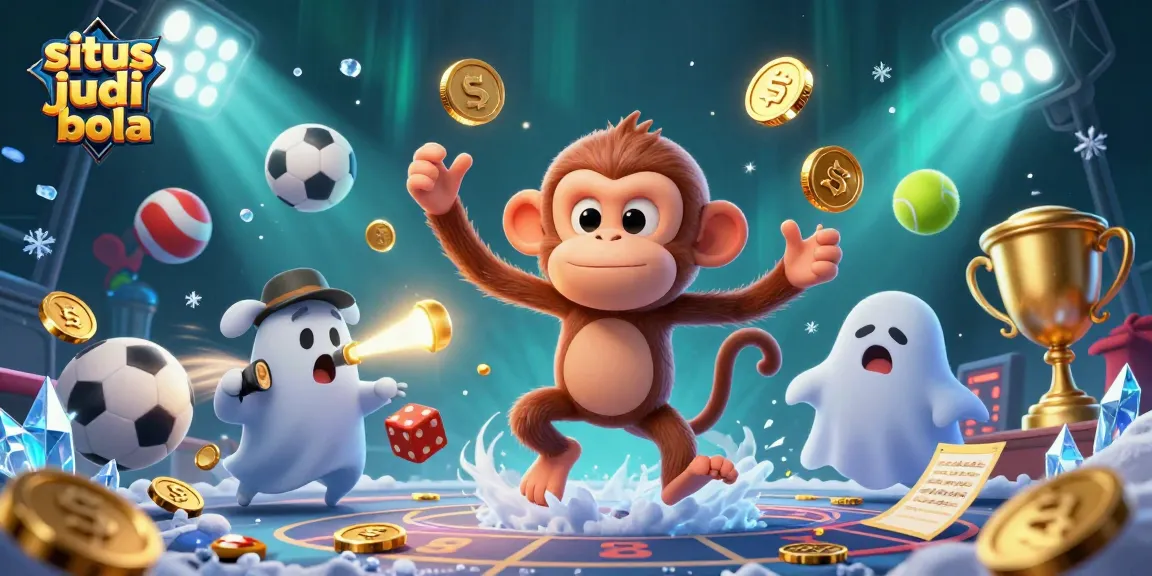 Engage with situs judi bola as a poltergeist monkey juggles golden sports elements in a haunted casino.