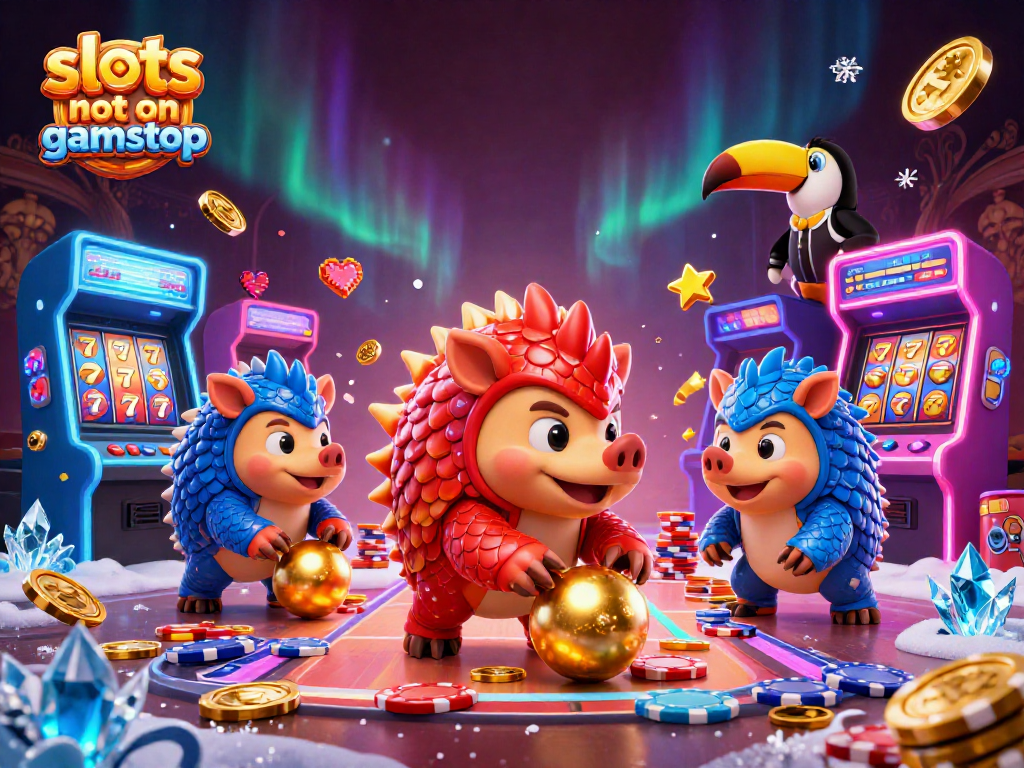 Experience thrills with slots not on gamstop as pangolins engage in a vibrant casino game.