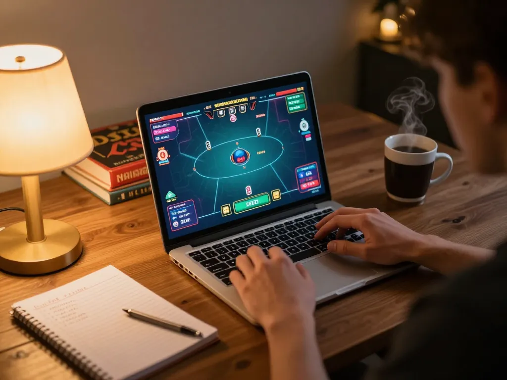 The player strategizes in an online poker game using m109 tactics, fully engaged in the virtual challenge with colorful graphics.