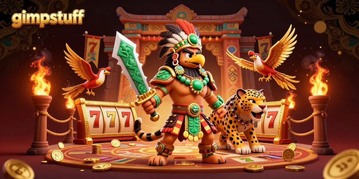 Engage in thrilling slots with gimpstuff's vibrant Aztec warriors and dynamic gaming elements.