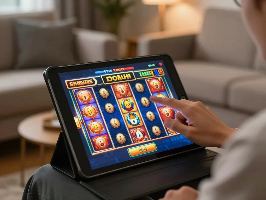 Pengalaman permainan slot online yang menarik di tablet menyoroti permainan terbaik aman788 dalam suasana rumah yang nyaman.
