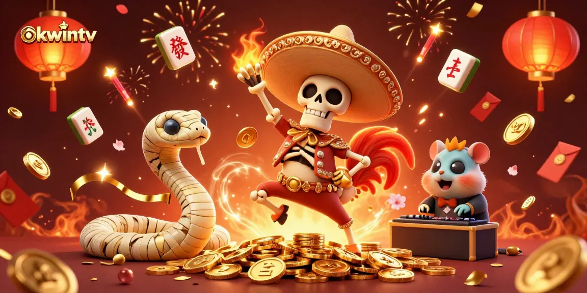 Experience thrilling soccer action on okwintv through a vibrant 3D digital illustration featuring dynamic characters and celebratory casino elements.