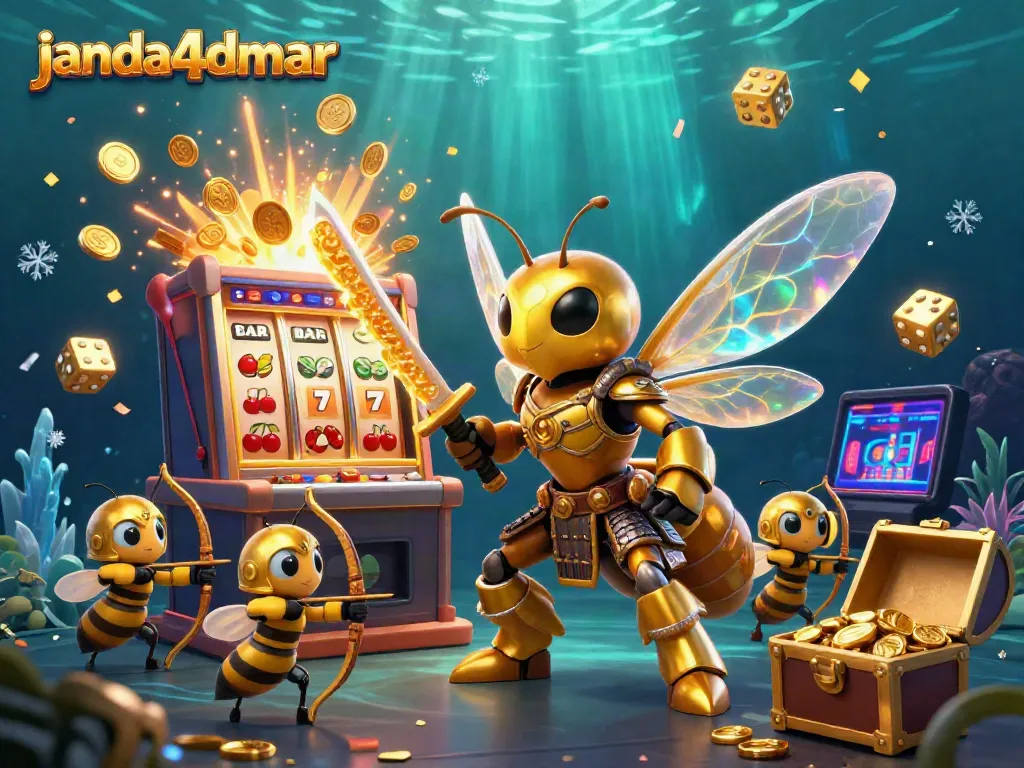 Menghasilkan jackpot besar dengan slot janda4dmar, menampilkan karakter serangga berani dan elemen permainan kasino menarik.
