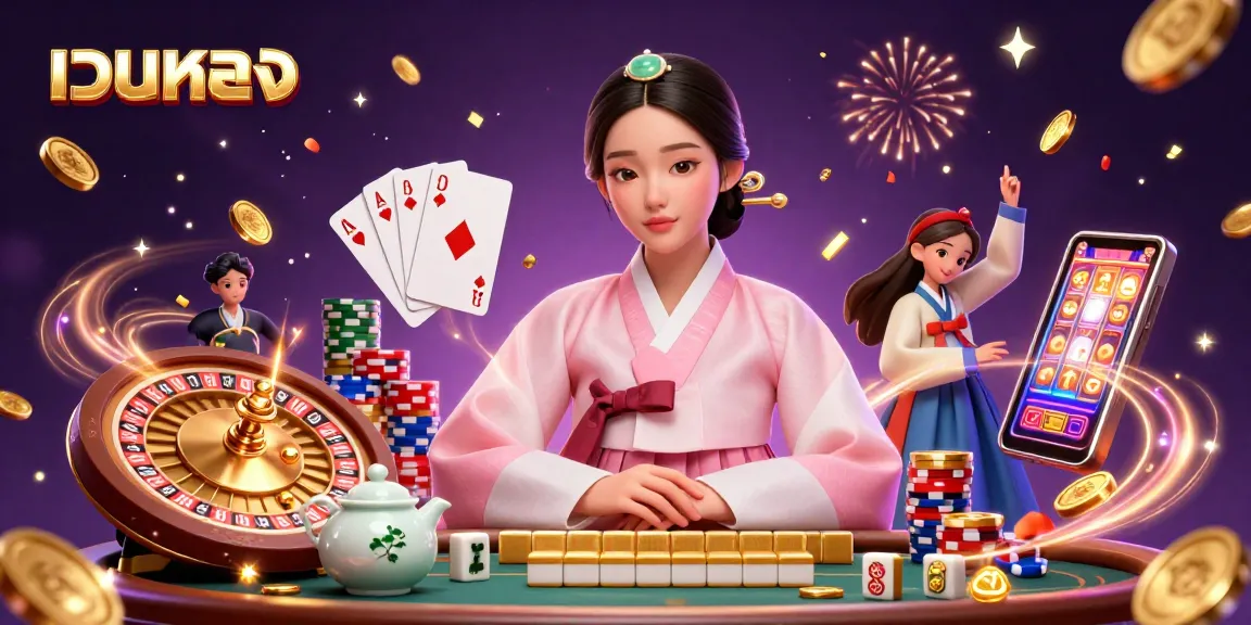 Experience เว็บตรง excitement with elegant Asian woman in hanbok amidst casino games, showcasing vibrant action.